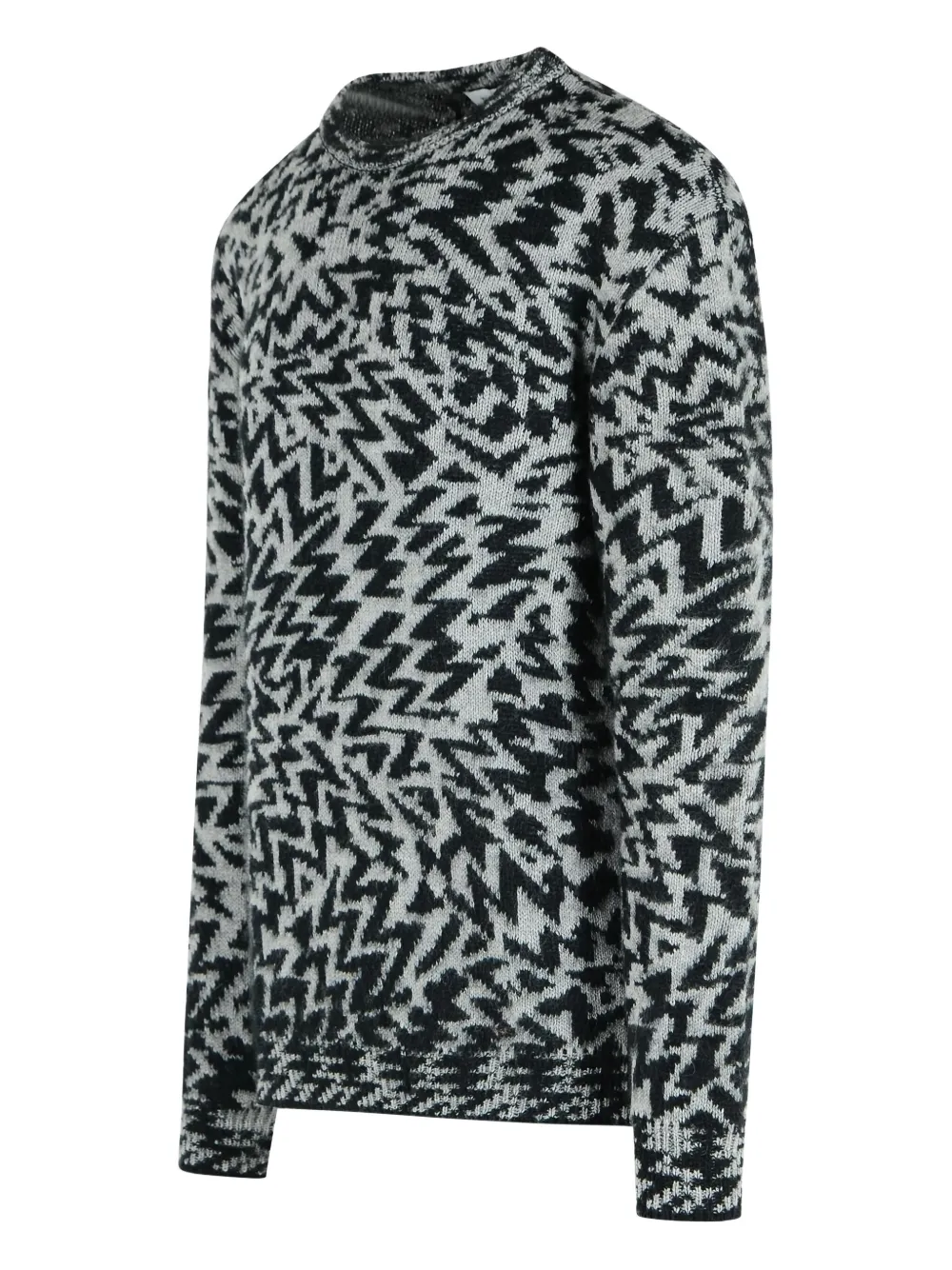Laneus Wool Blend Sweater Abstract Pattern Design In Black