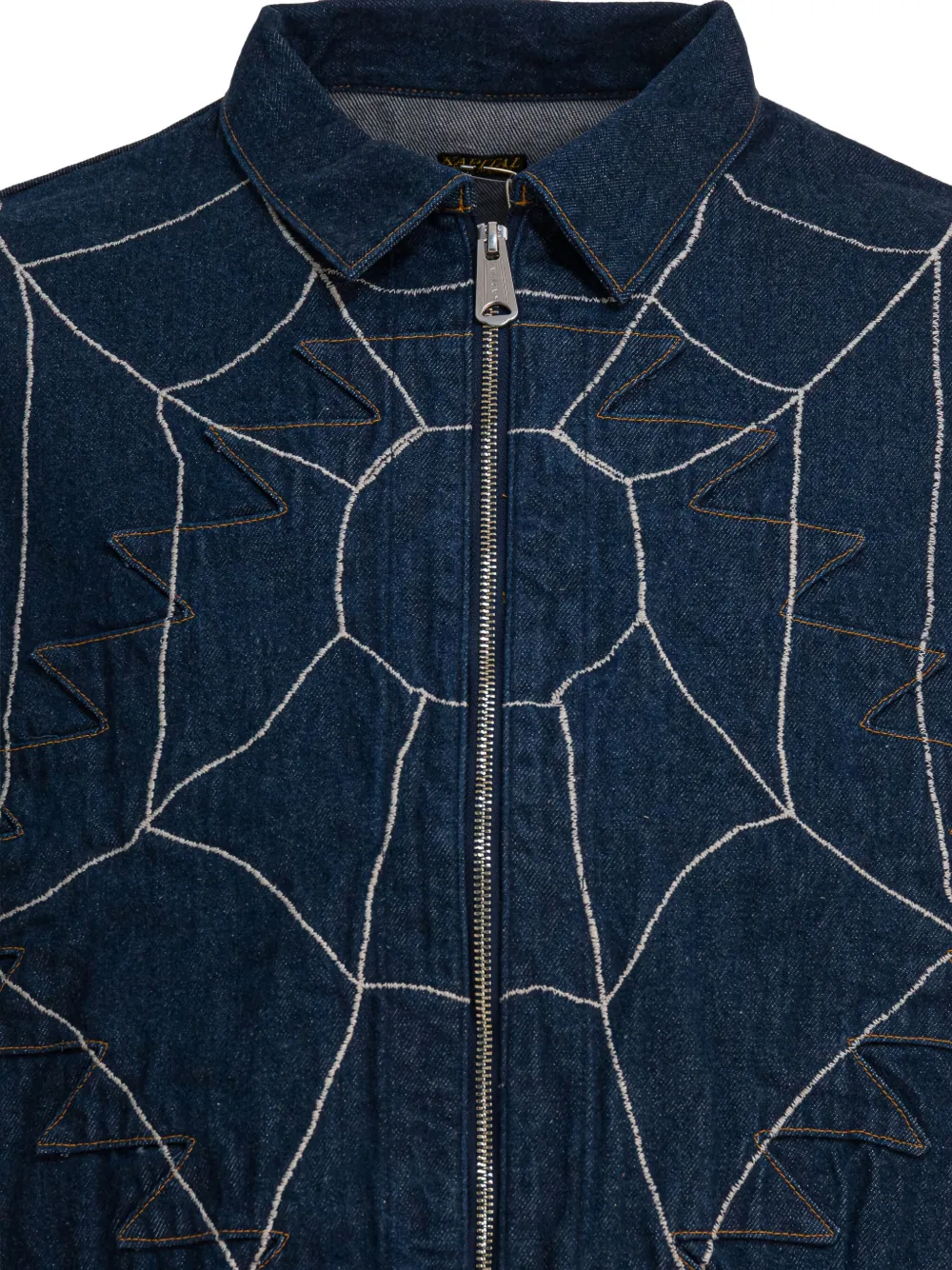 KAPITAL Spijkerjack met geborduurd spinnenweb Blauw