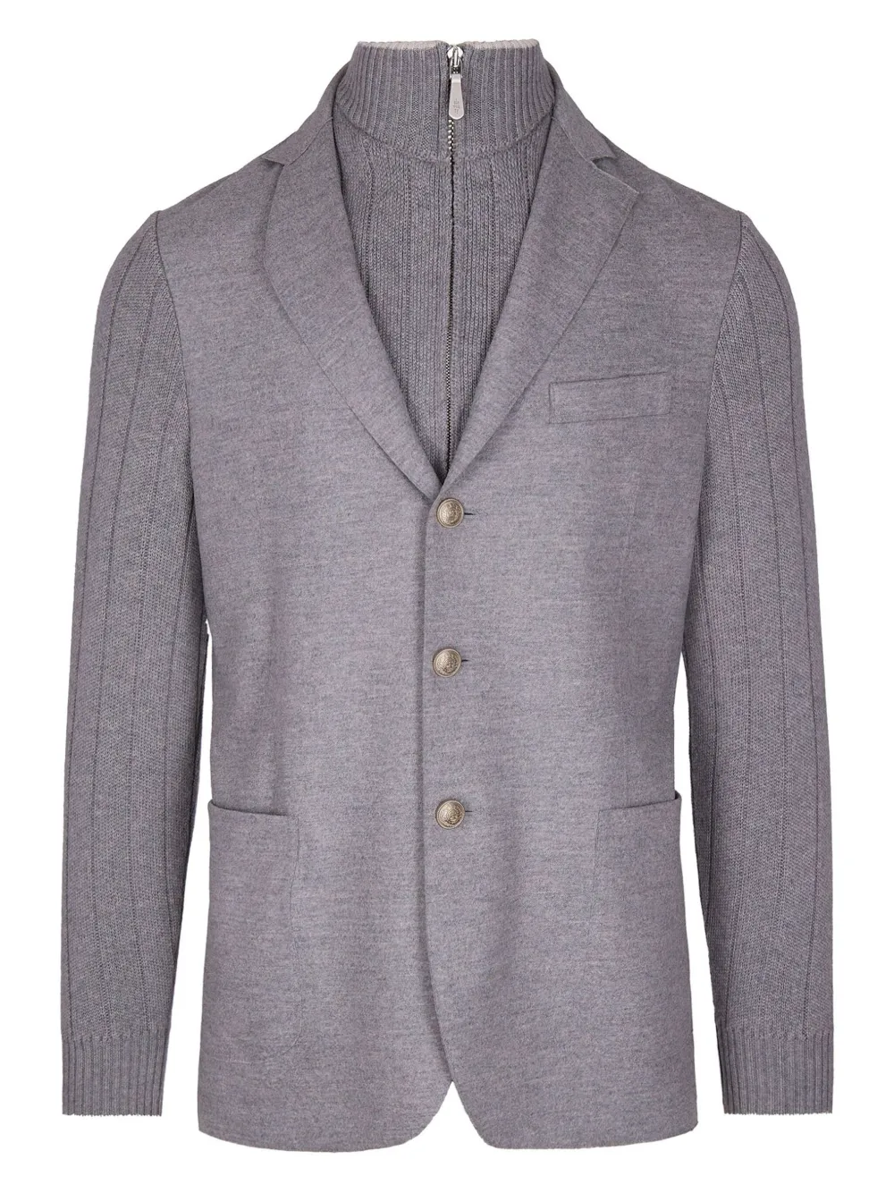 Eleventy ribbed-sleeve buttoned blazer - グレー Eleventy ribbed-sleeve buttoned blazer - グレー
