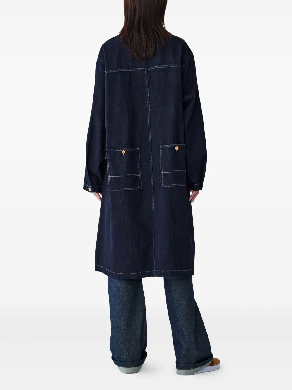 Studio Tomboy Denim Patch-pockets Midi Day Dress In Blue