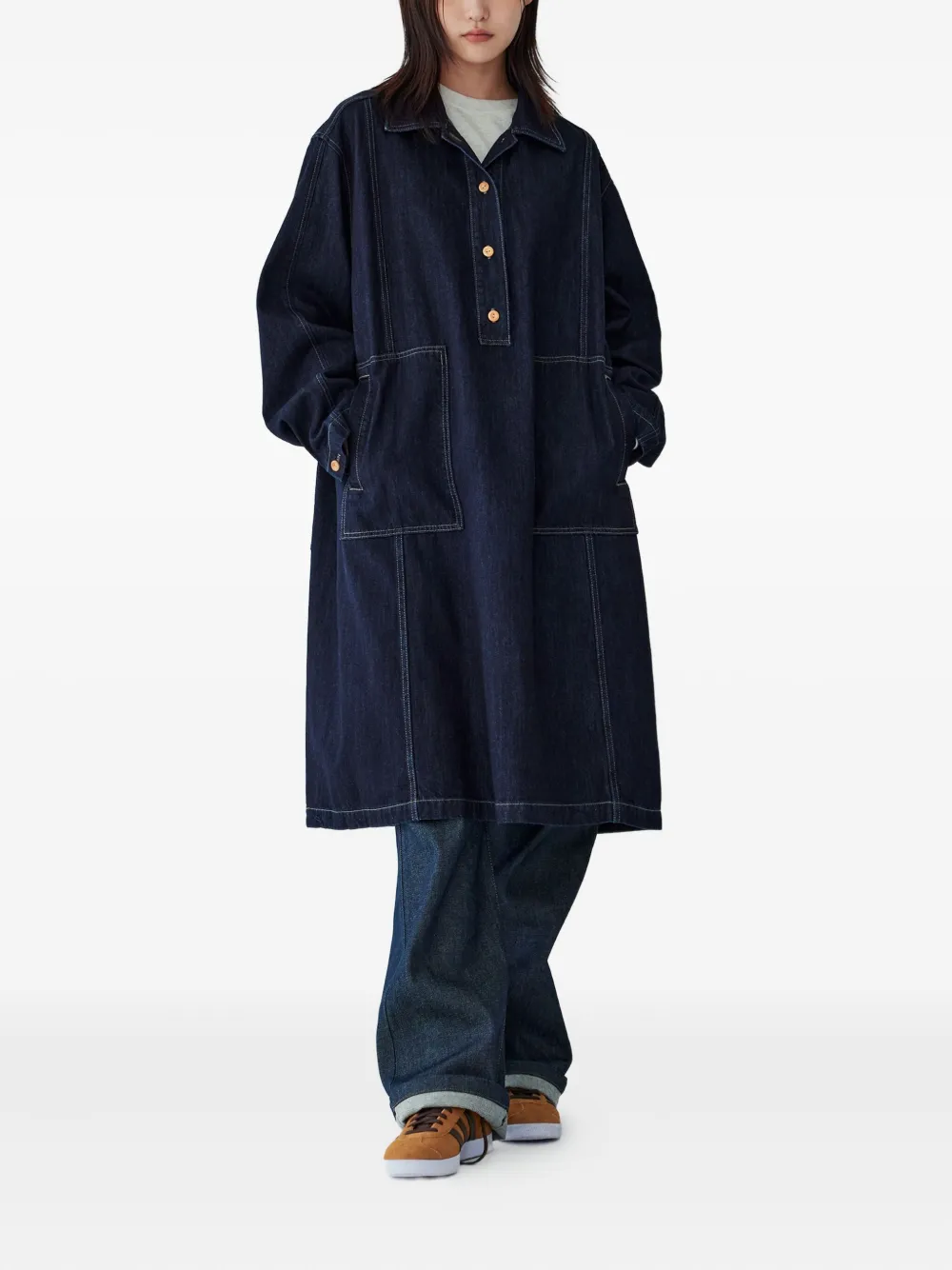 STUDIO TOMBOY denim patch-pockets midi day dress - Blauw