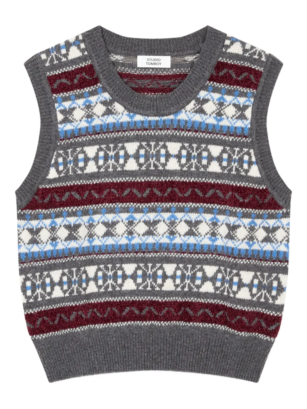 STUDIO TOMBOY pattern rib knit vest | Grey | Image 1
