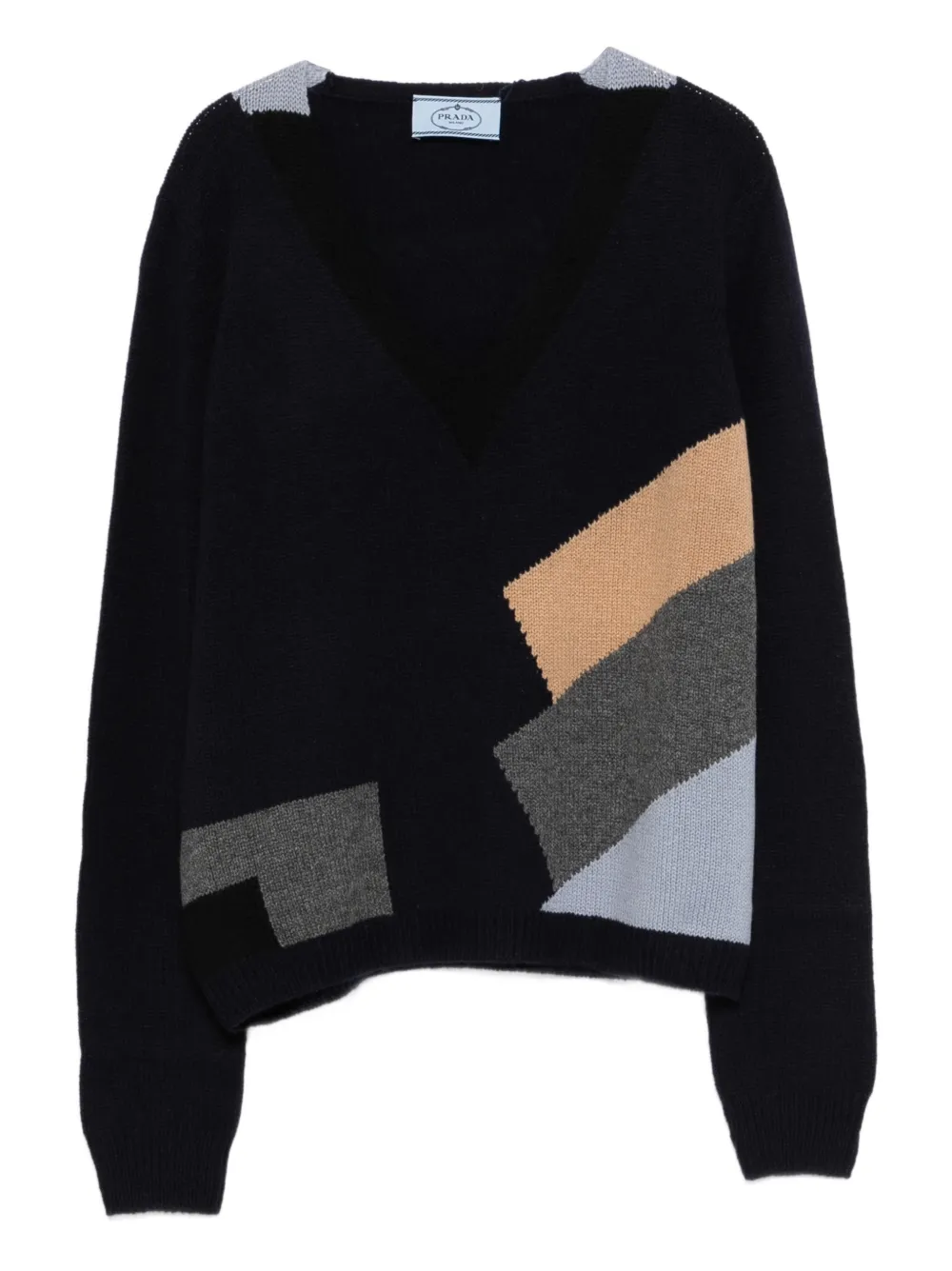 Prada geometric-pattern V-neck jumper - Blu