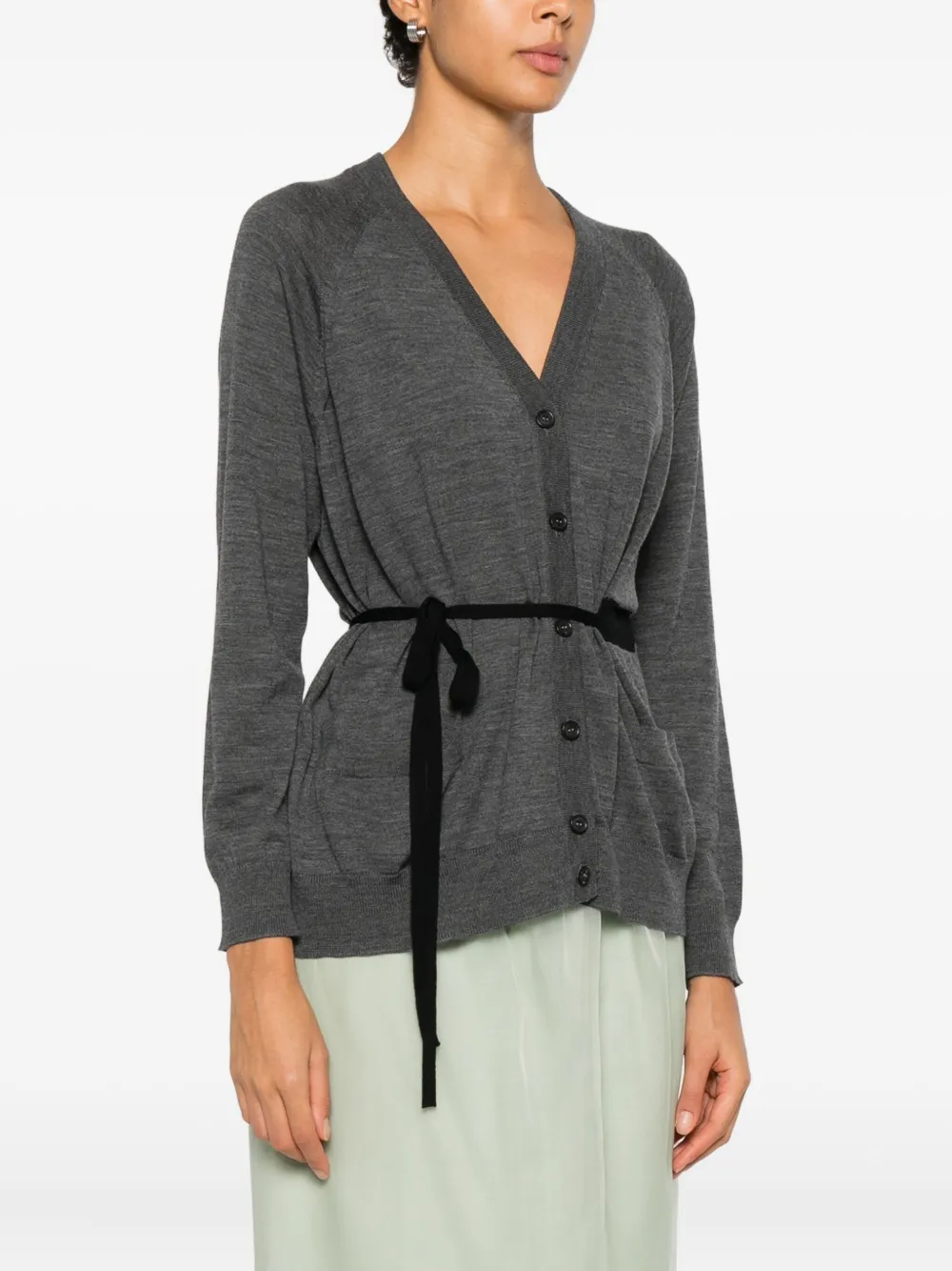 Prada Ribbon-detail Cardigan In Gray