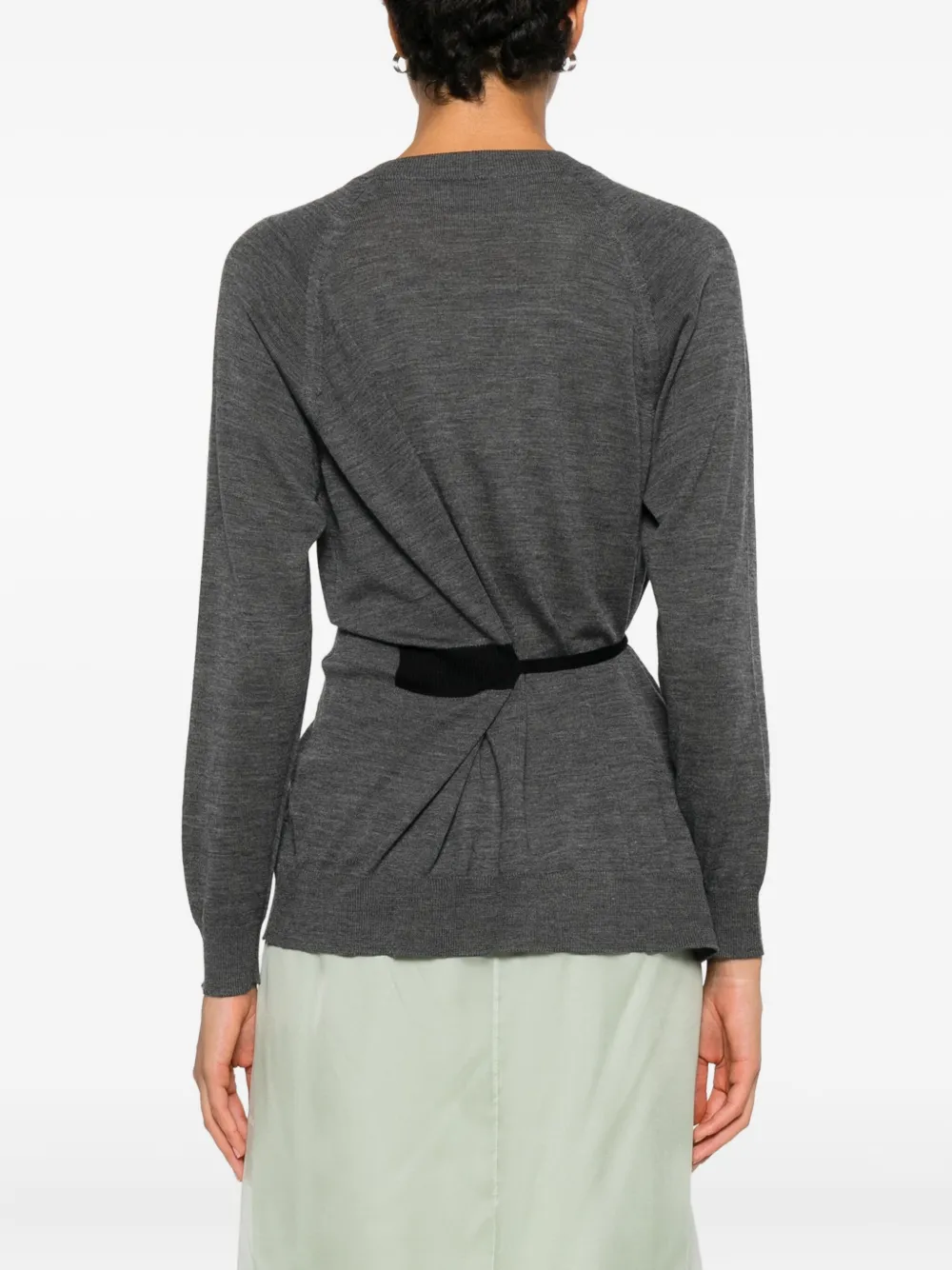 Prada Ribbon-detail Cardigan In Gray