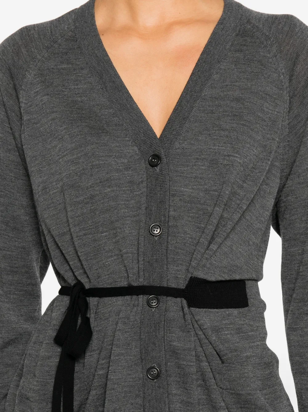 Prada Ribbon-detail Cardigan In Gray