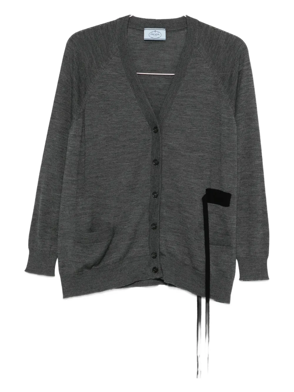 Prada Ribbon-detail Cardigan In Gray