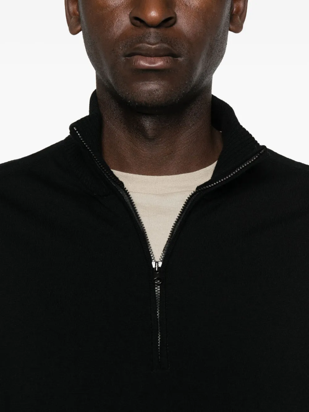 C.p. Company High Collar Long Sleeve Knit Sweater In Black