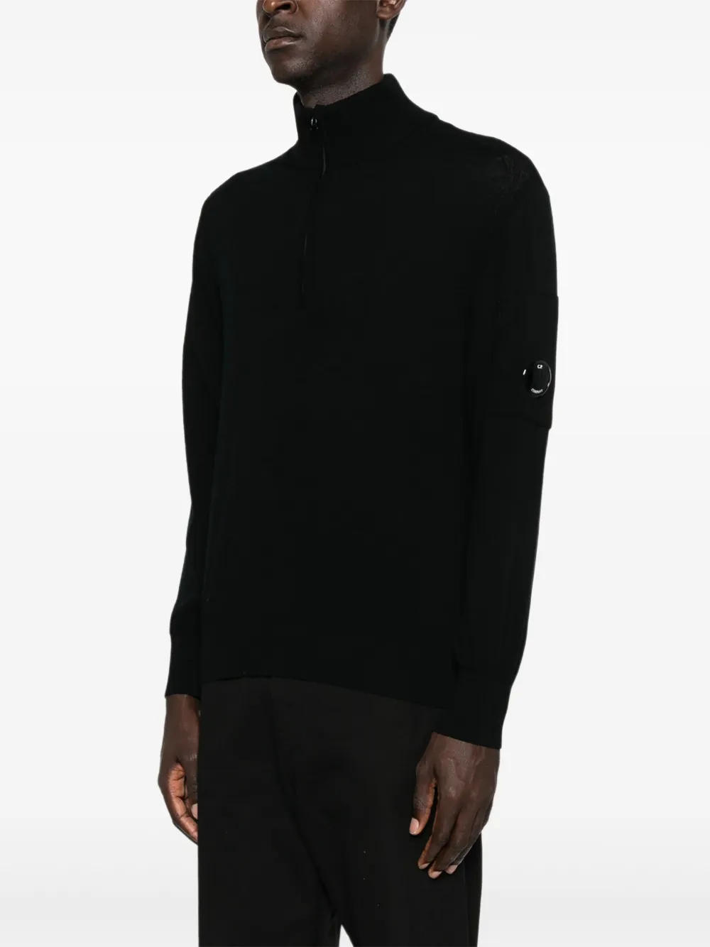 C.P. Company Trui met halve rits en Lens-zak Zwart