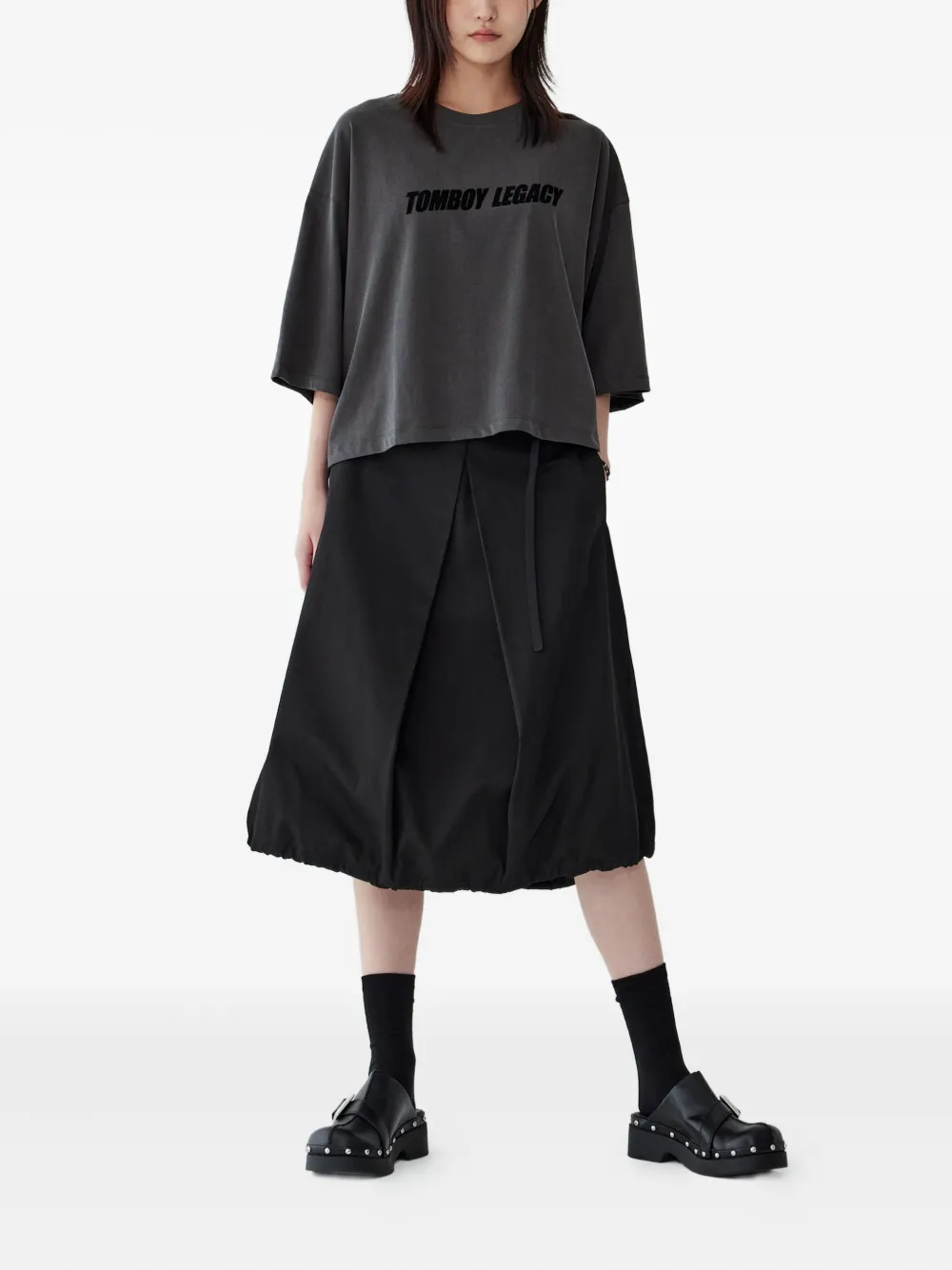 STUDIO TOMBOY pleated balloon midi skirt - Zwart