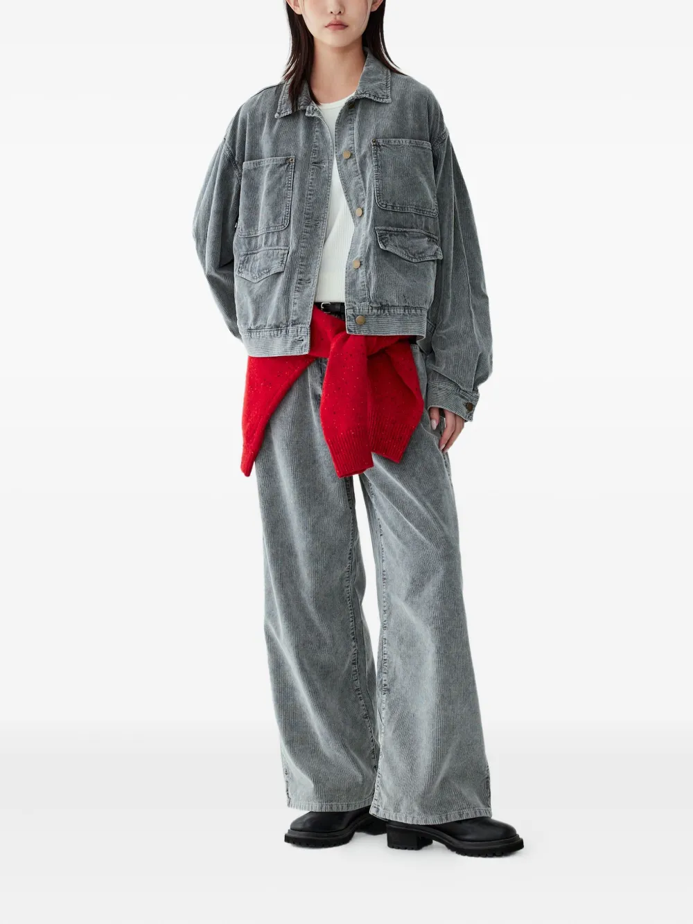 STUDIO TOMBOY Ribfluwelen jeans - Grijs