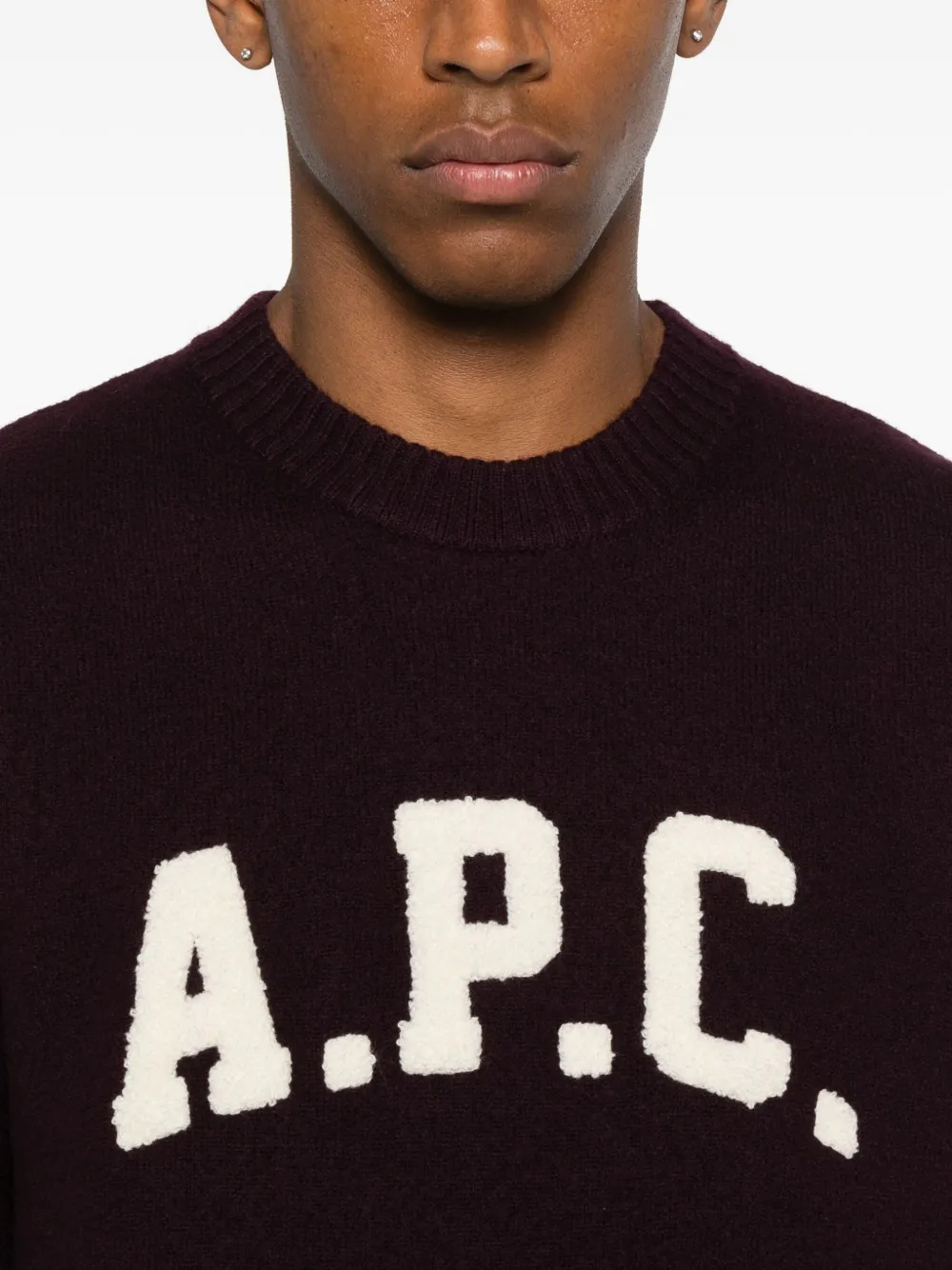 Apc Jay Varsity-logo Crew-neck Sweater In Burgundy