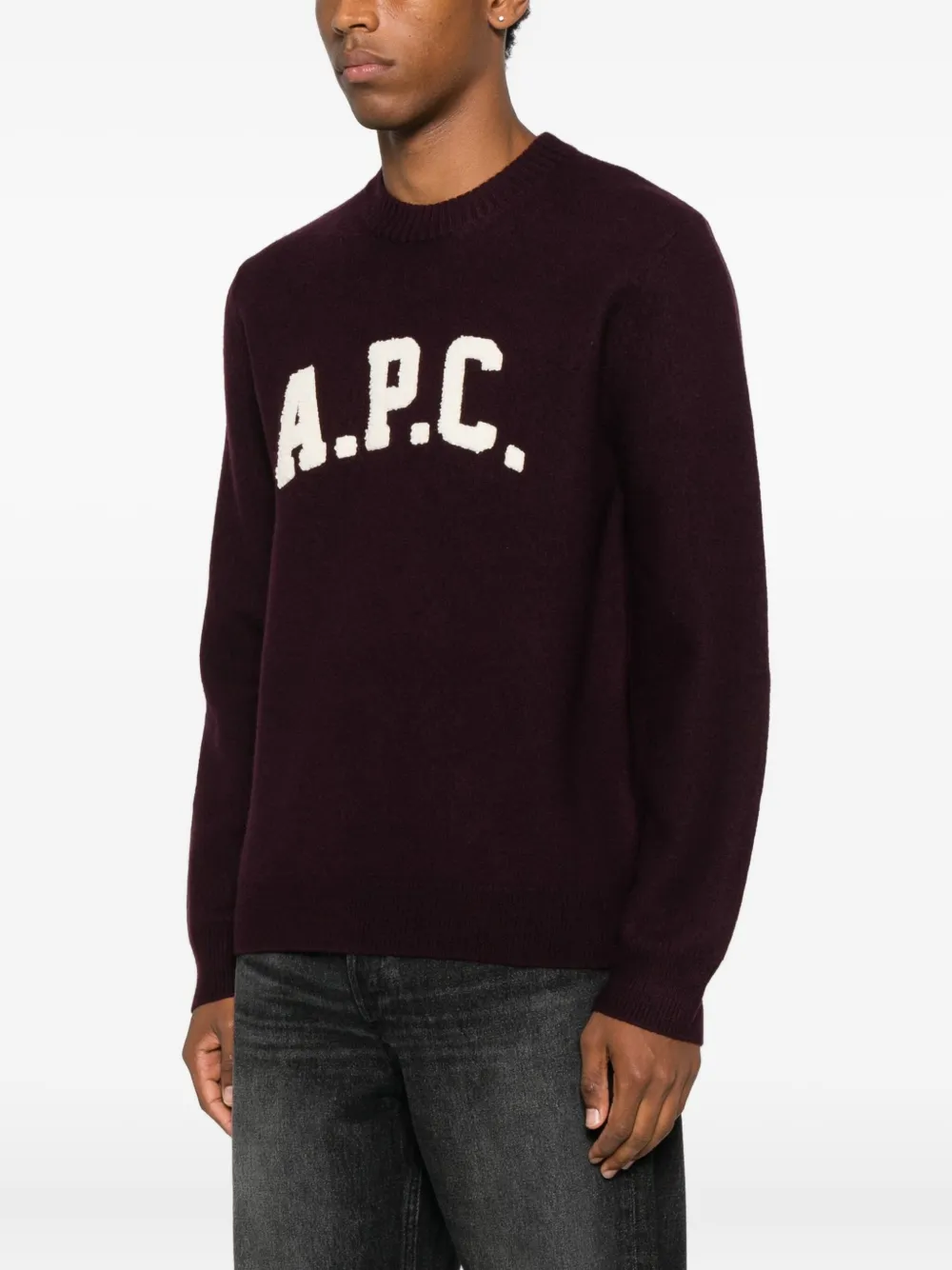 Apc Jay Varsity-logo Crew-neck Sweater In Burgundy