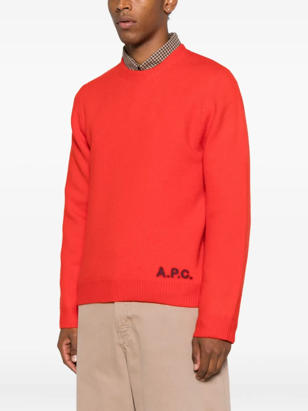 Apc Logo-embroidered Crew-neck Sweater In Red