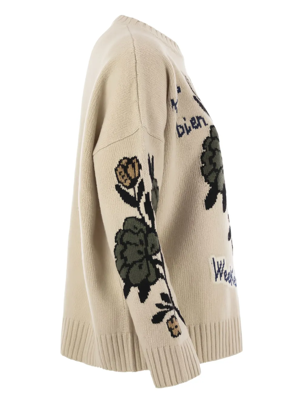 Weekend Max Mara Pavidi Floral-embroidered Wool Sweater In Neutral