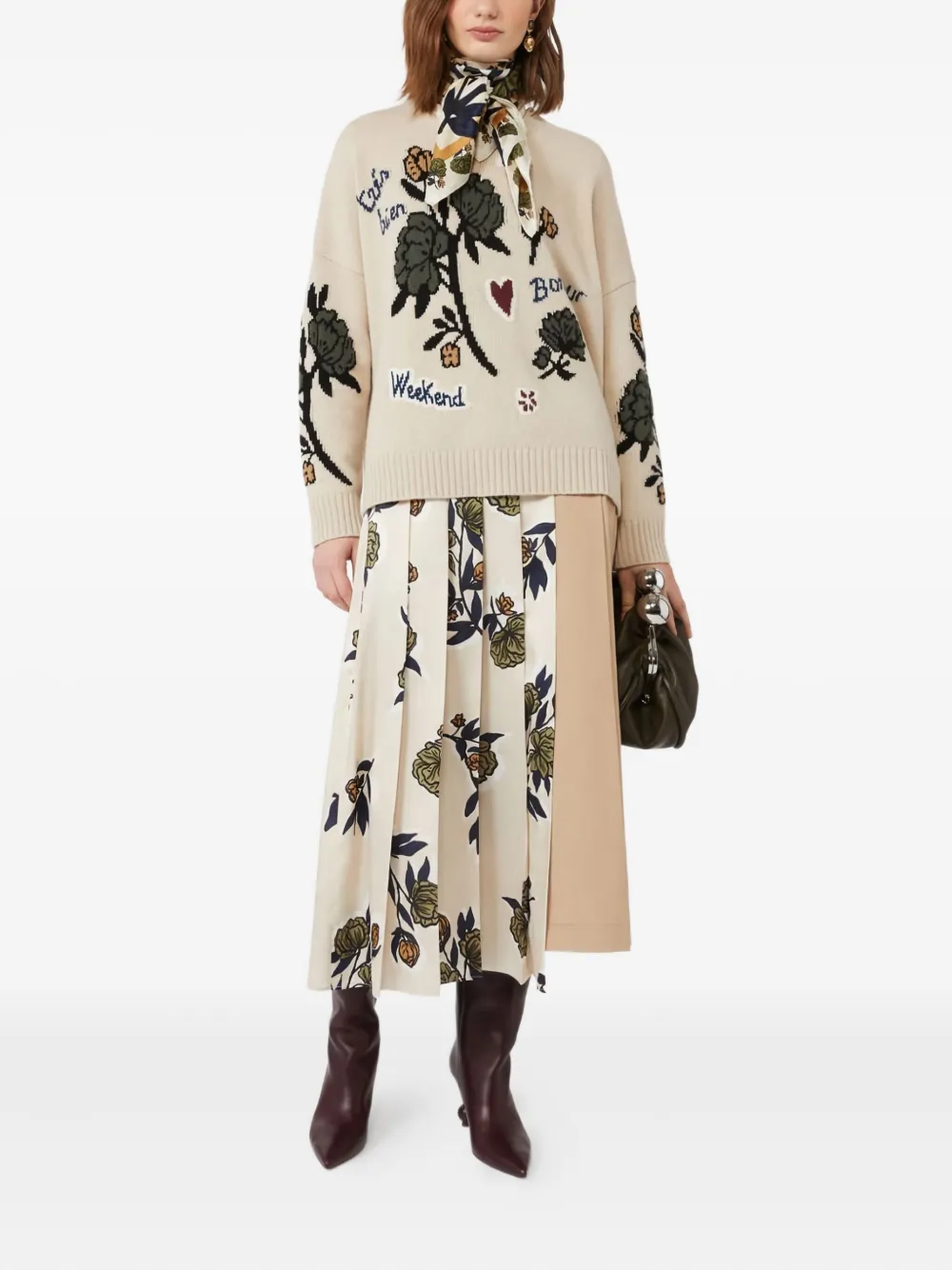 Weekend Max Mara Pavidi Floral-embroidered Wool Sweater In Neutral