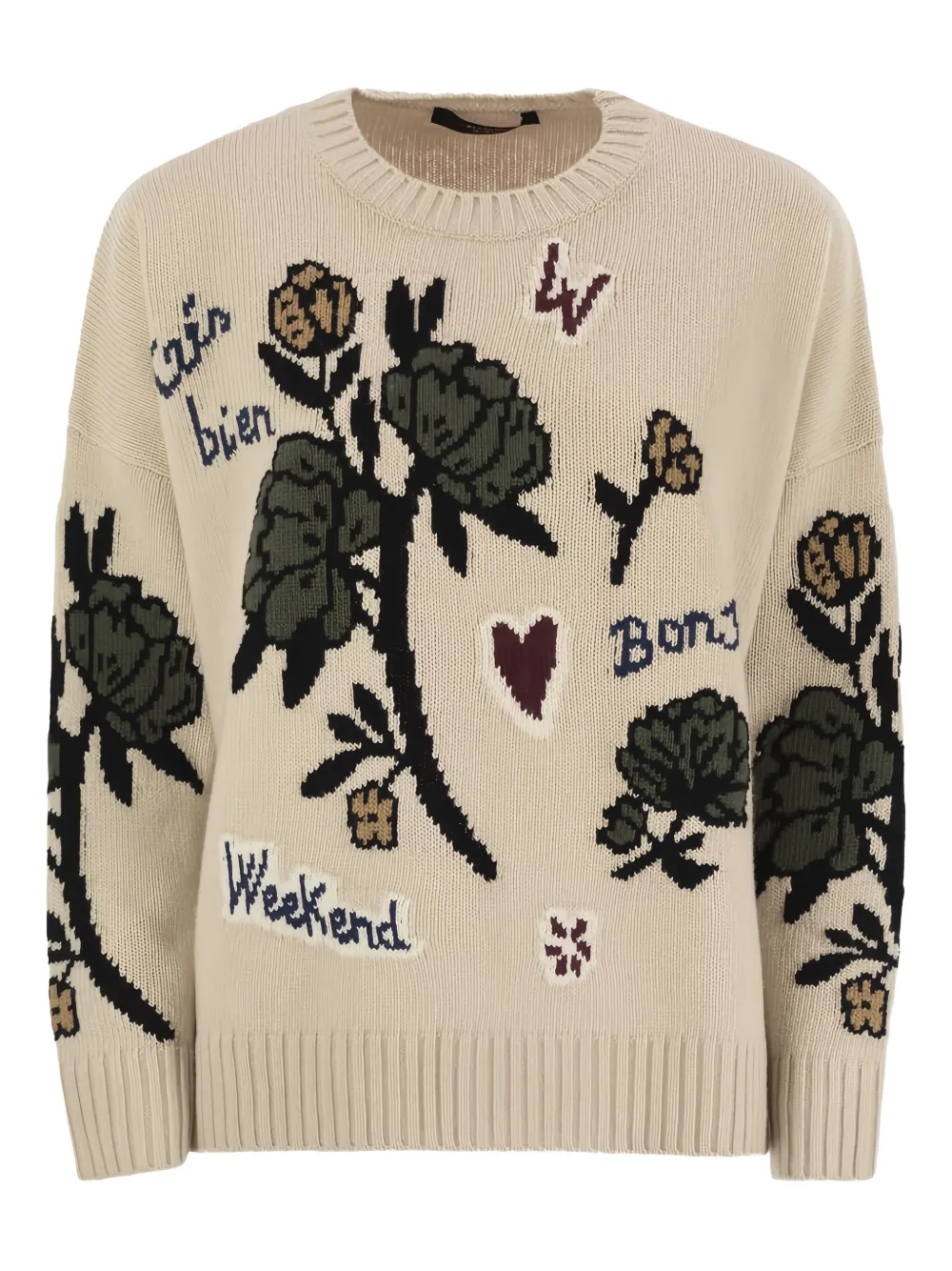 Weekend Max Mara Pavidi floral-embroidered wool sweater - ニュートラル Weekend Max Mara Pavidi floral-embroidered wool sweater - ニュートラル