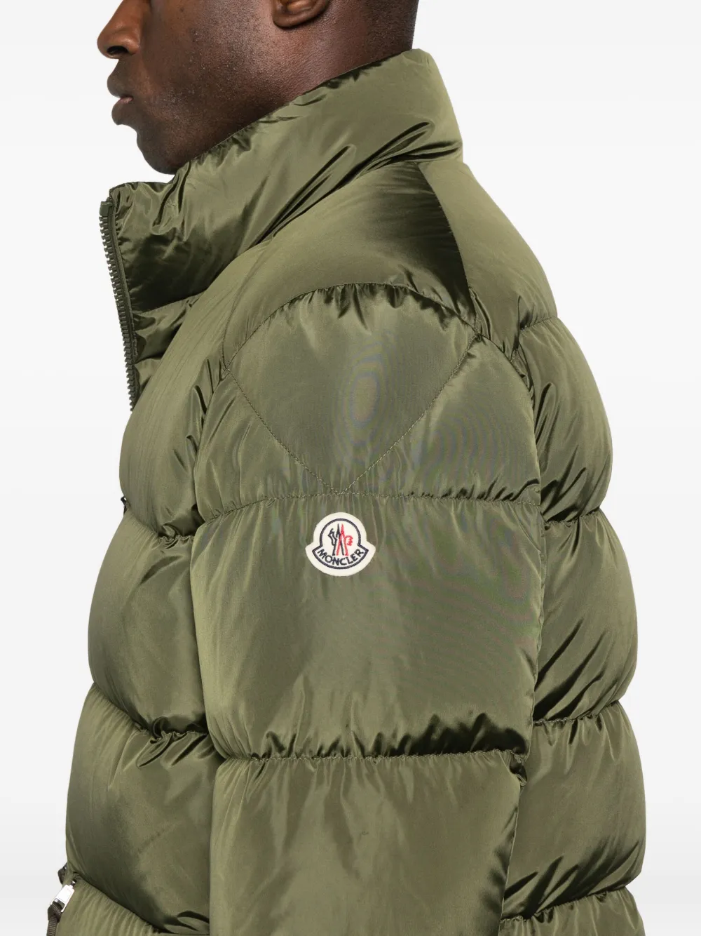 Moncler Quilted Padded Coat In Green