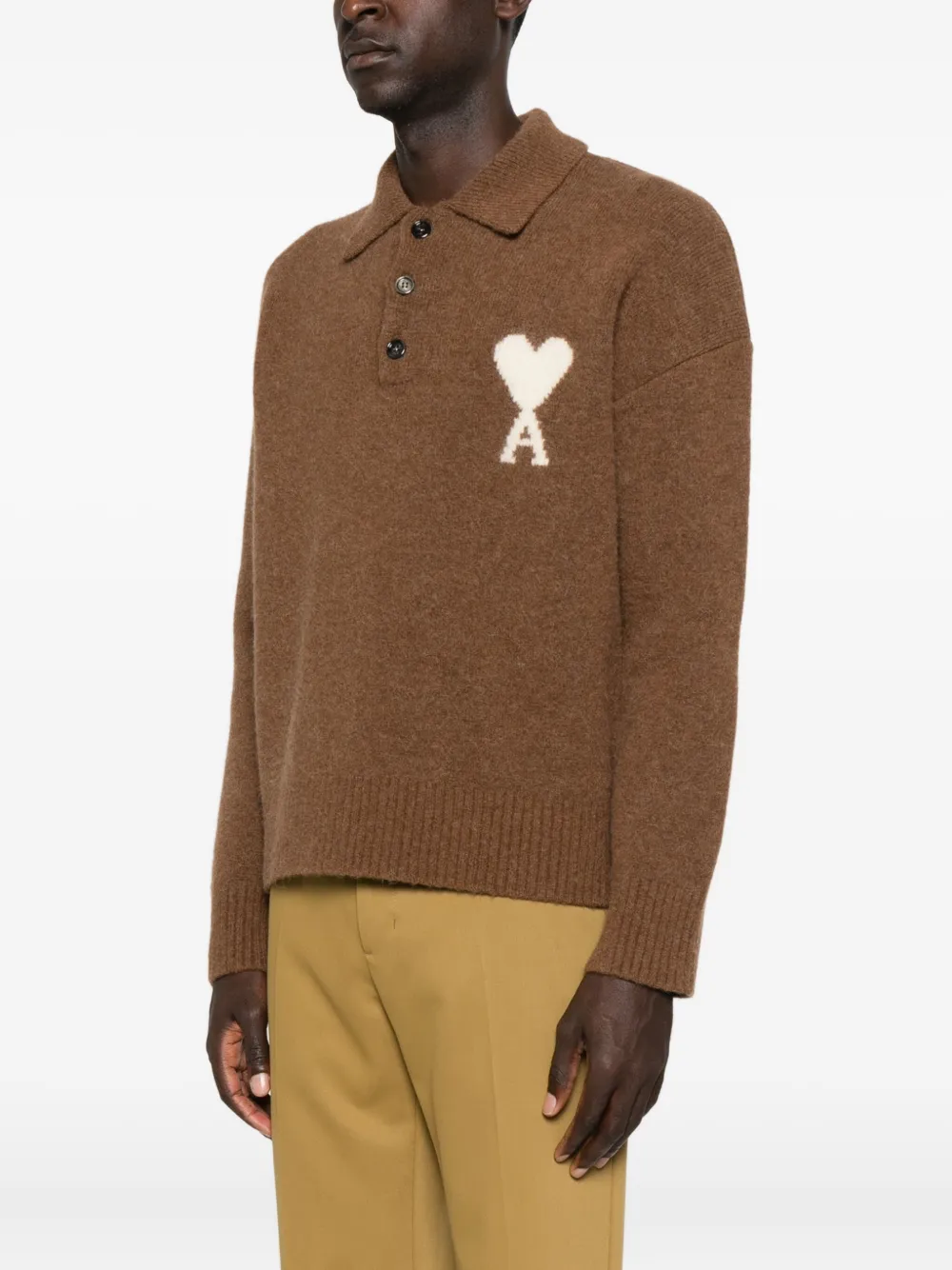 Ami Alexandre Mattiussi Polo Knitwear Featuring Felted Effect In Brown