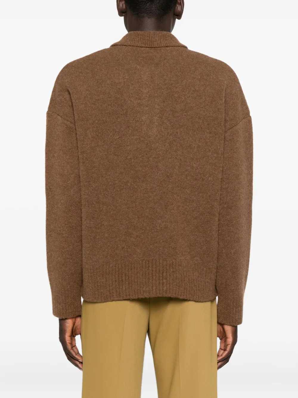 Ami Alexandre Mattiussi Polo Knitwear Featuring Felted Effect In Brown