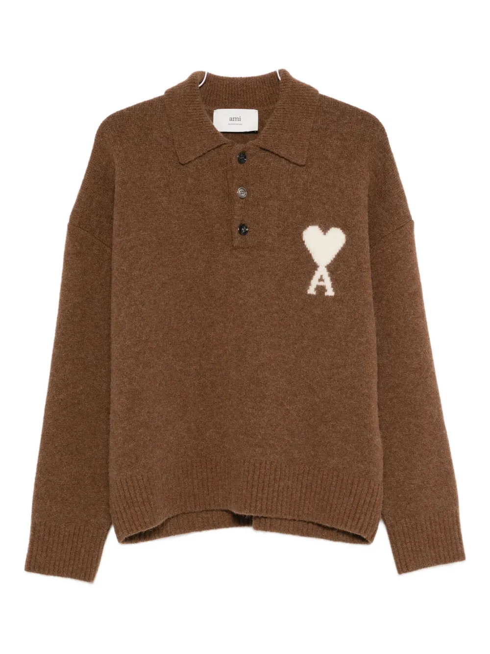 Ami Alexandre Mattiussi Polo Knitwear Featuring Felted Effect In Brown