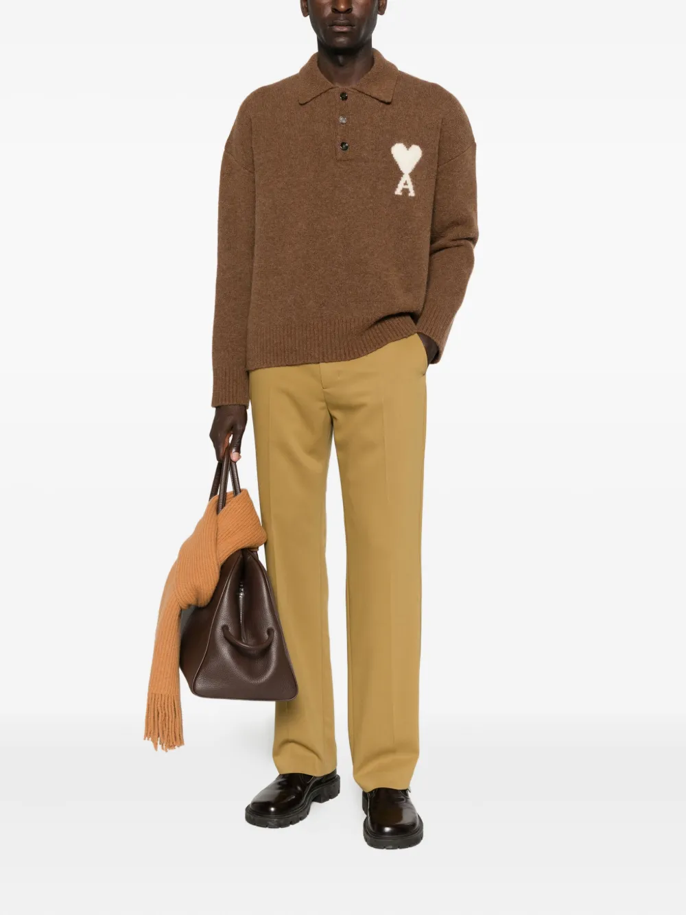 AMI Paris heart-logo polo-neck sweater - Bruin