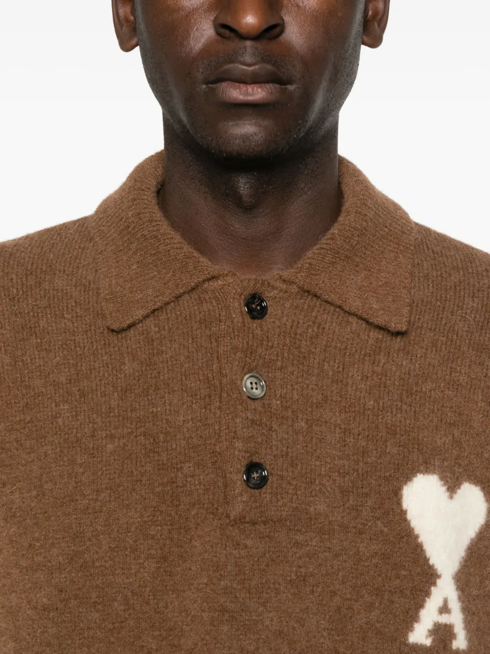 Ami Alexandre Mattiussi Polo Knitwear Featuring Felted Effect In Brown