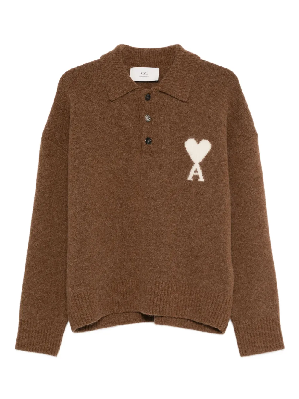 AMI Paris heart-logo polo-neck sweater | Brown | Image 1
