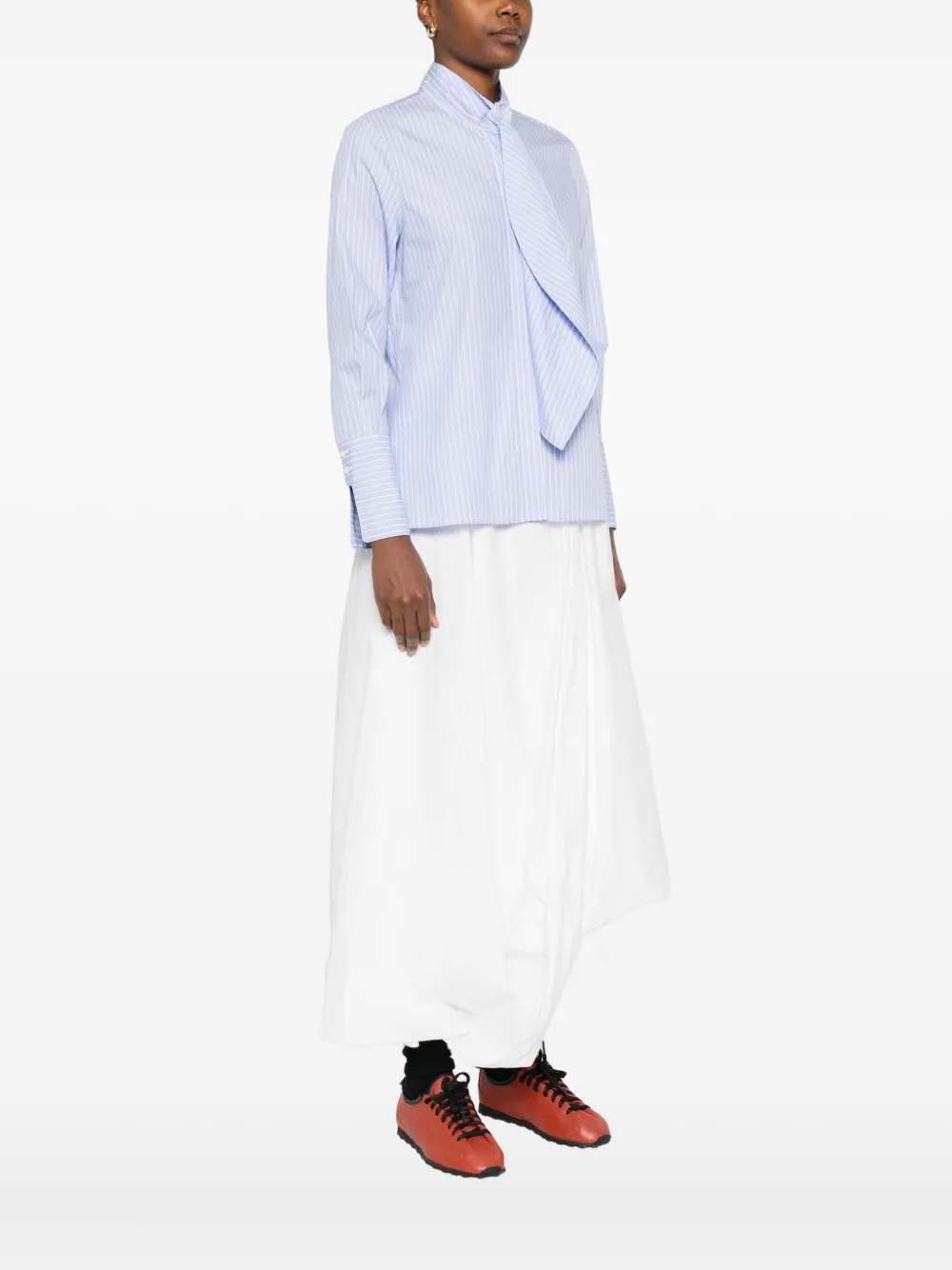 Trame Auree Stripe-pattern Tie-neck Shirt In Blue