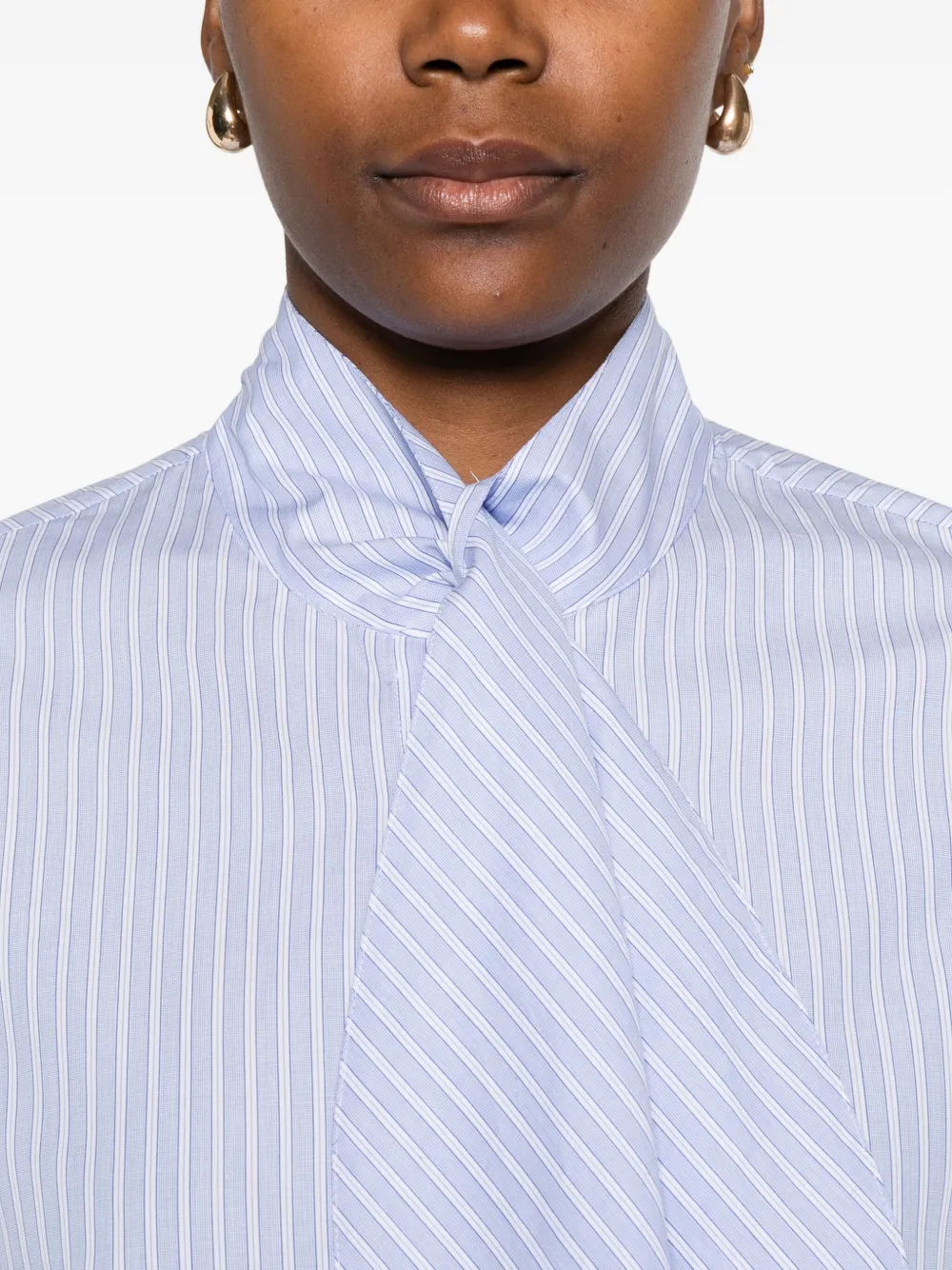 Trame Auree Stripe-pattern Tie-neck Shirt In Blue