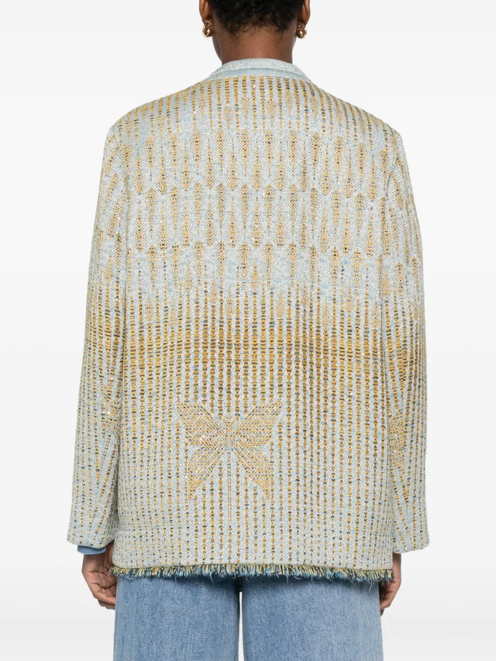 Forte Forte Textured Jacquard Blazer With Notched Lapel And Frayed Edges In Multi