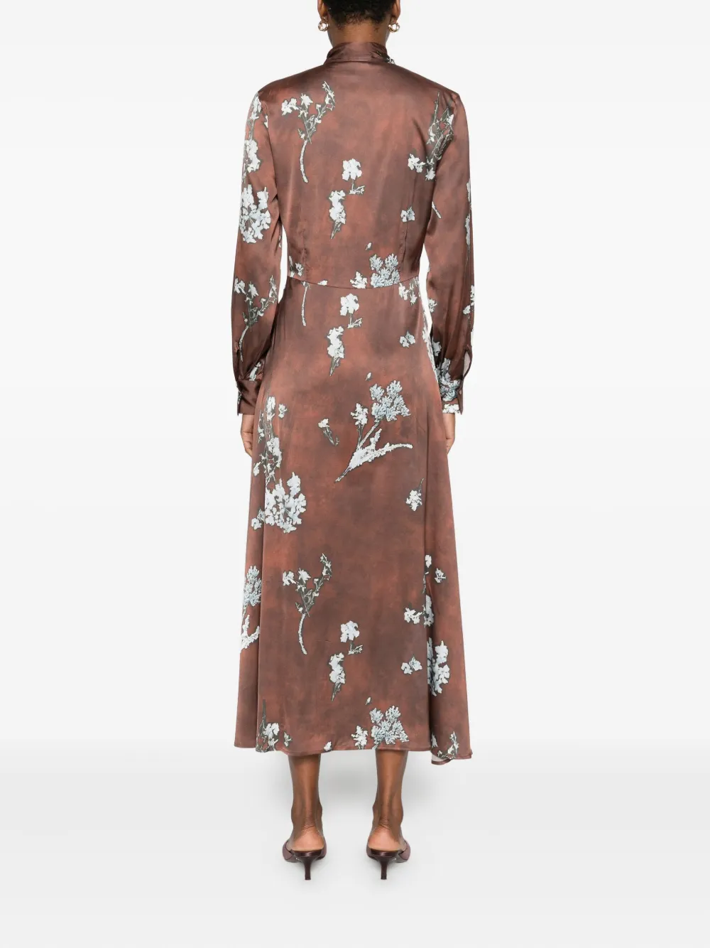 Caliban Floral Print Tie-neck Midi Dress In Brown