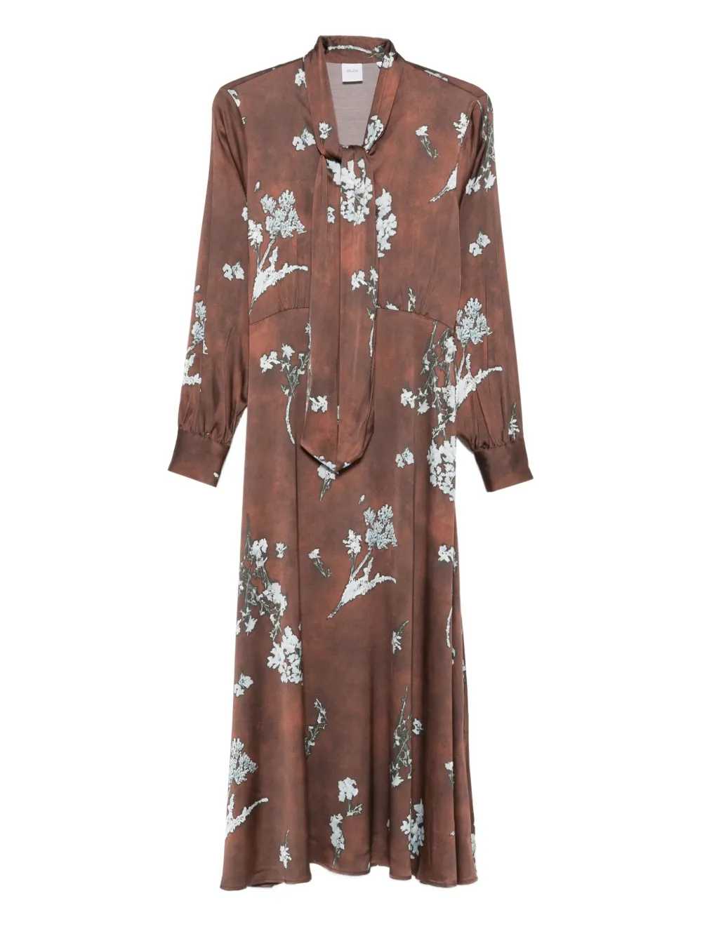 Caliban floral print tie-neck midi dress - Marrone