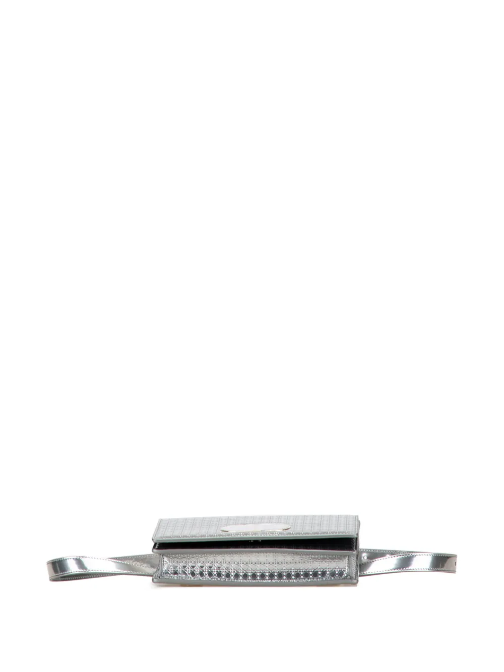 Pre-owned Dior 2020 Metallic Patent Microcannage 2 In 1 30 Montaigne Pouch Belt Bag In Silver