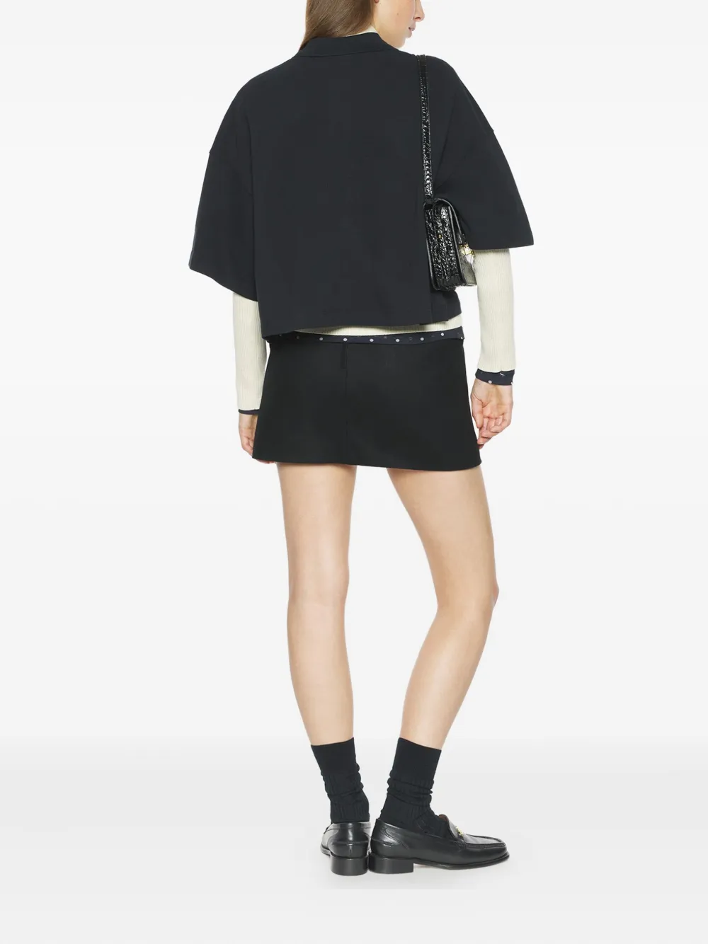 Maison Kitsuné Cropped poloshirt met geborduurde vos Zwart