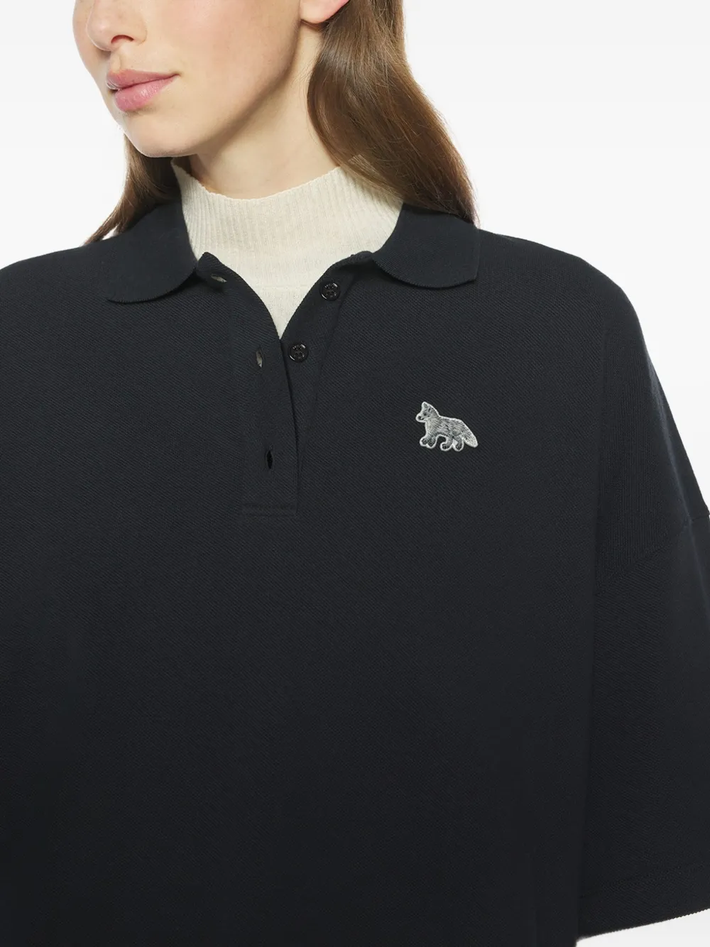 Maison Kitsuné Cropped poloshirt met geborduurde vos Zwart