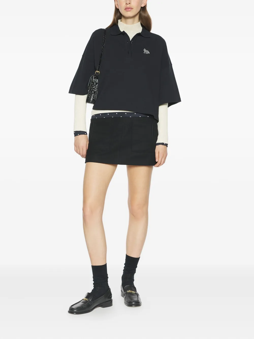 Maison Kitsuné Cropped poloshirt met geborduurde vos - Zwart