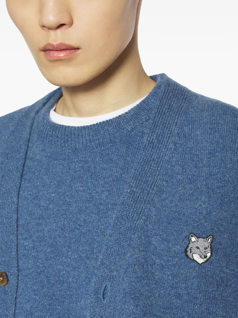 Maison Kitsuné Wollen vest met vossenkop-patch Blauw