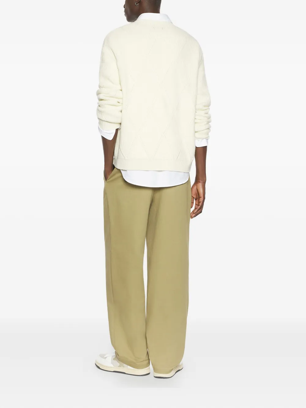 Maison Kitsuné Textured Wool Argyle Jumper In White