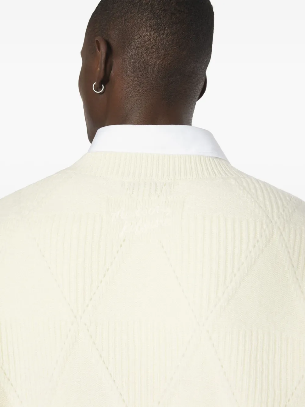 Maison Kitsuné Textured Wool Argyle Jumper In White