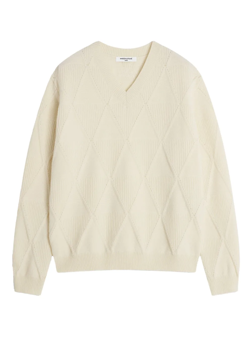 Maison Kitsuné Textured Wool Argyle Jumper In White