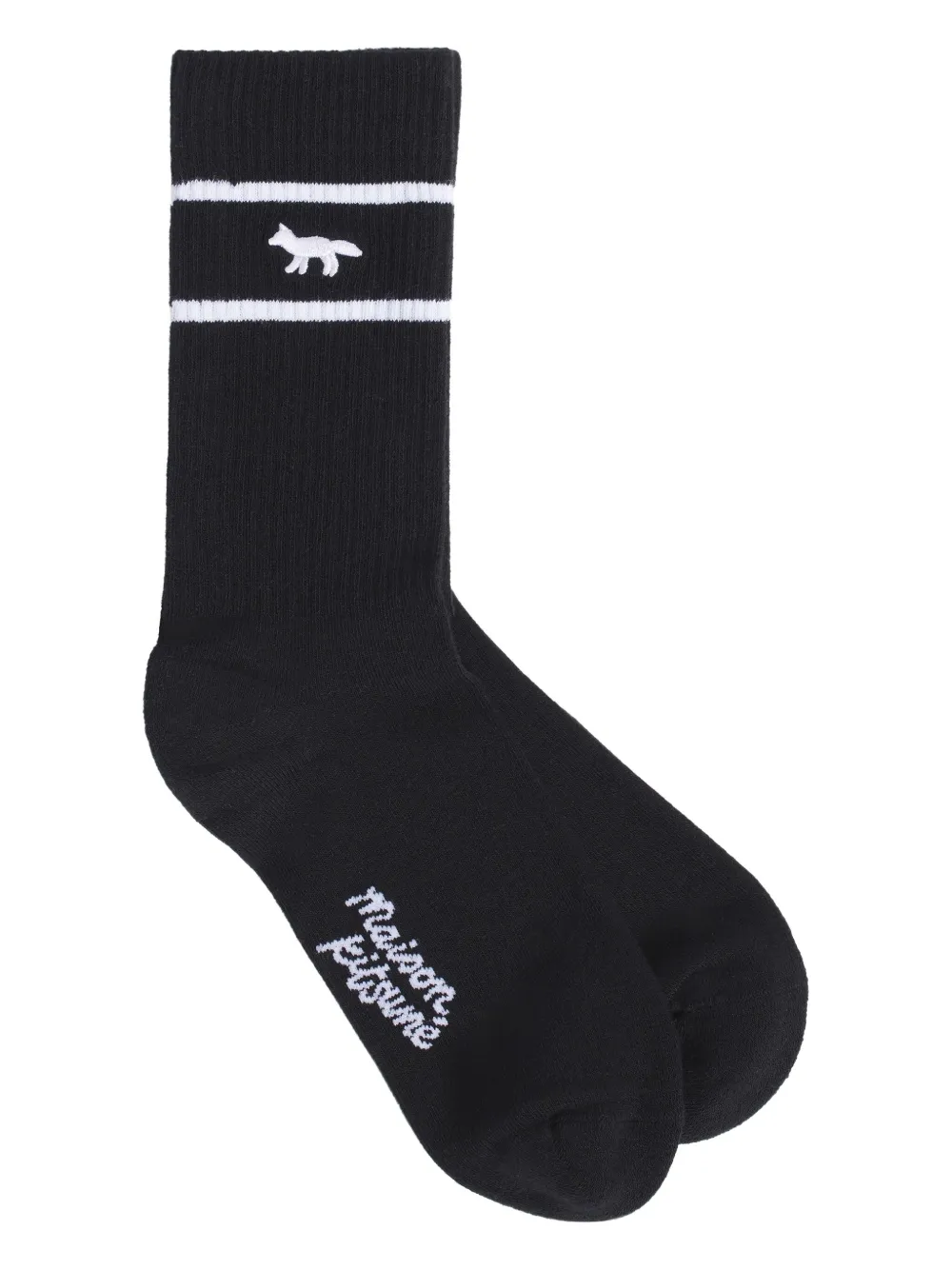 Maison Kitsuné Profile Fox-embroidered striped socks | Black | Image 1