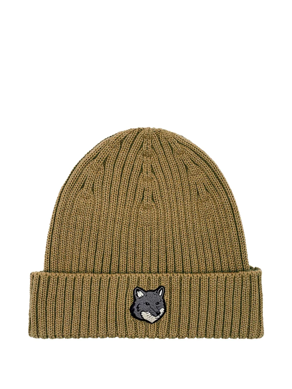 Maison Kitsuné Fox-head Ribbed Beanie In Brown