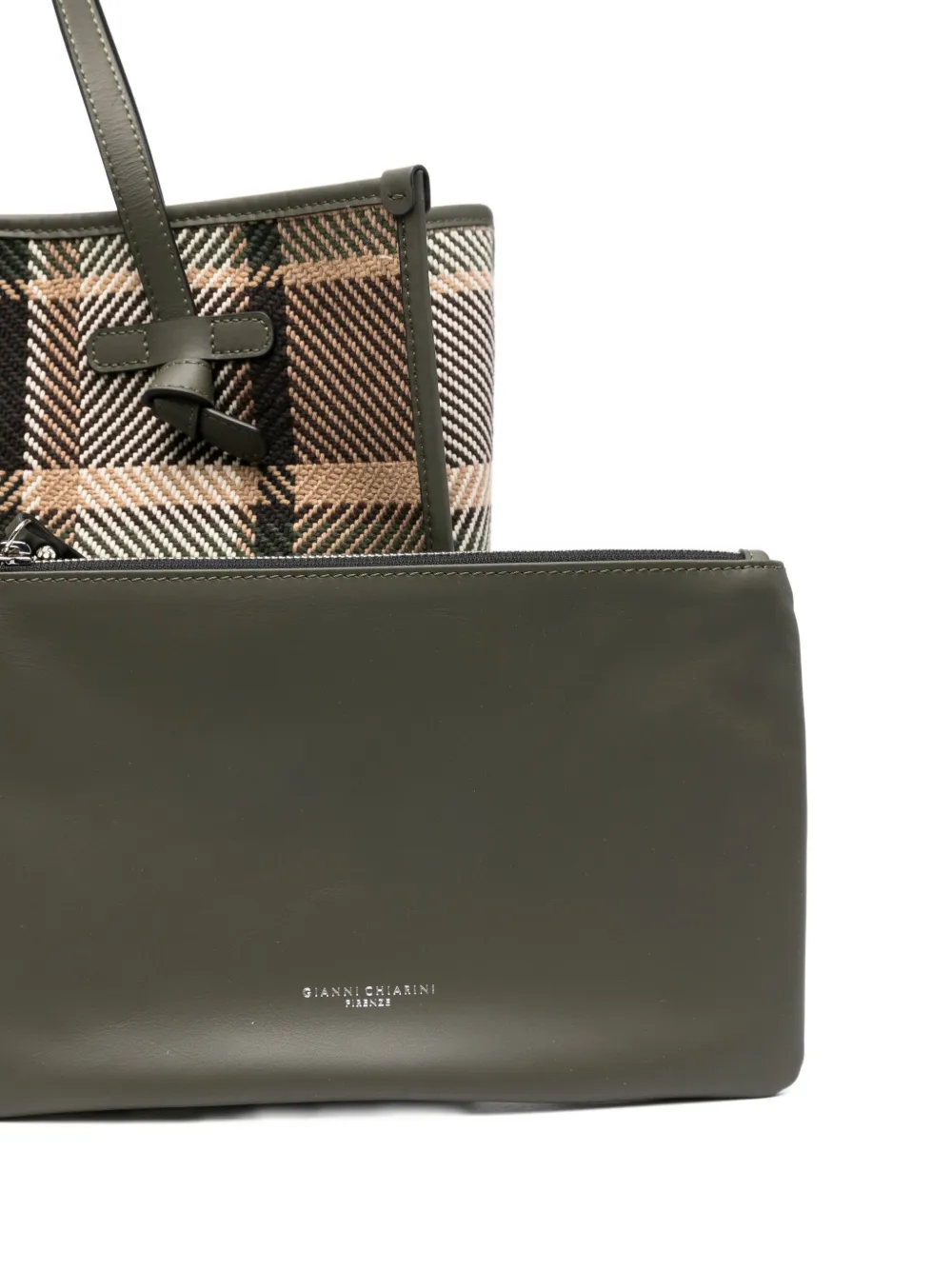 Gianni Chiarini Plaid Tote Bag Leather Handles In Green