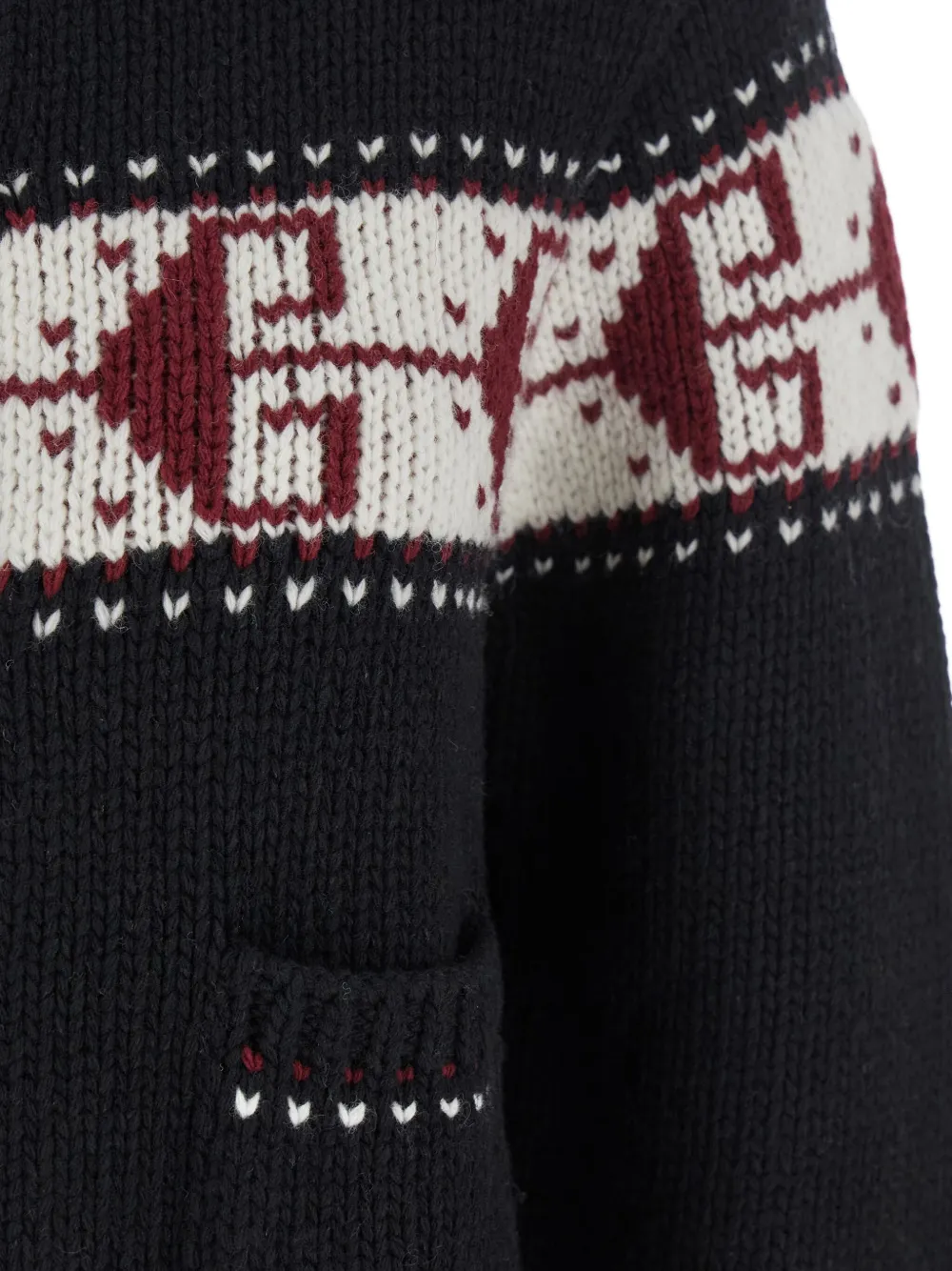 Seafarer Black Sweater With Spread Collar And Fair Isle Motif In Wool Blend Woman In Black