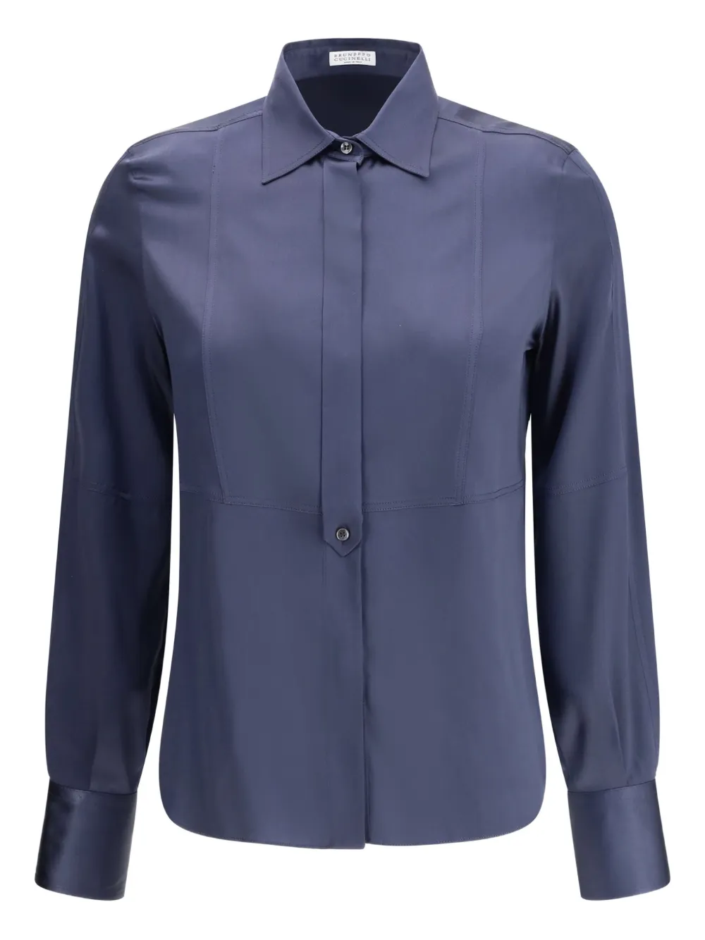 Brunello Cucinelli Long-sleeve Silk Shirt In Blue