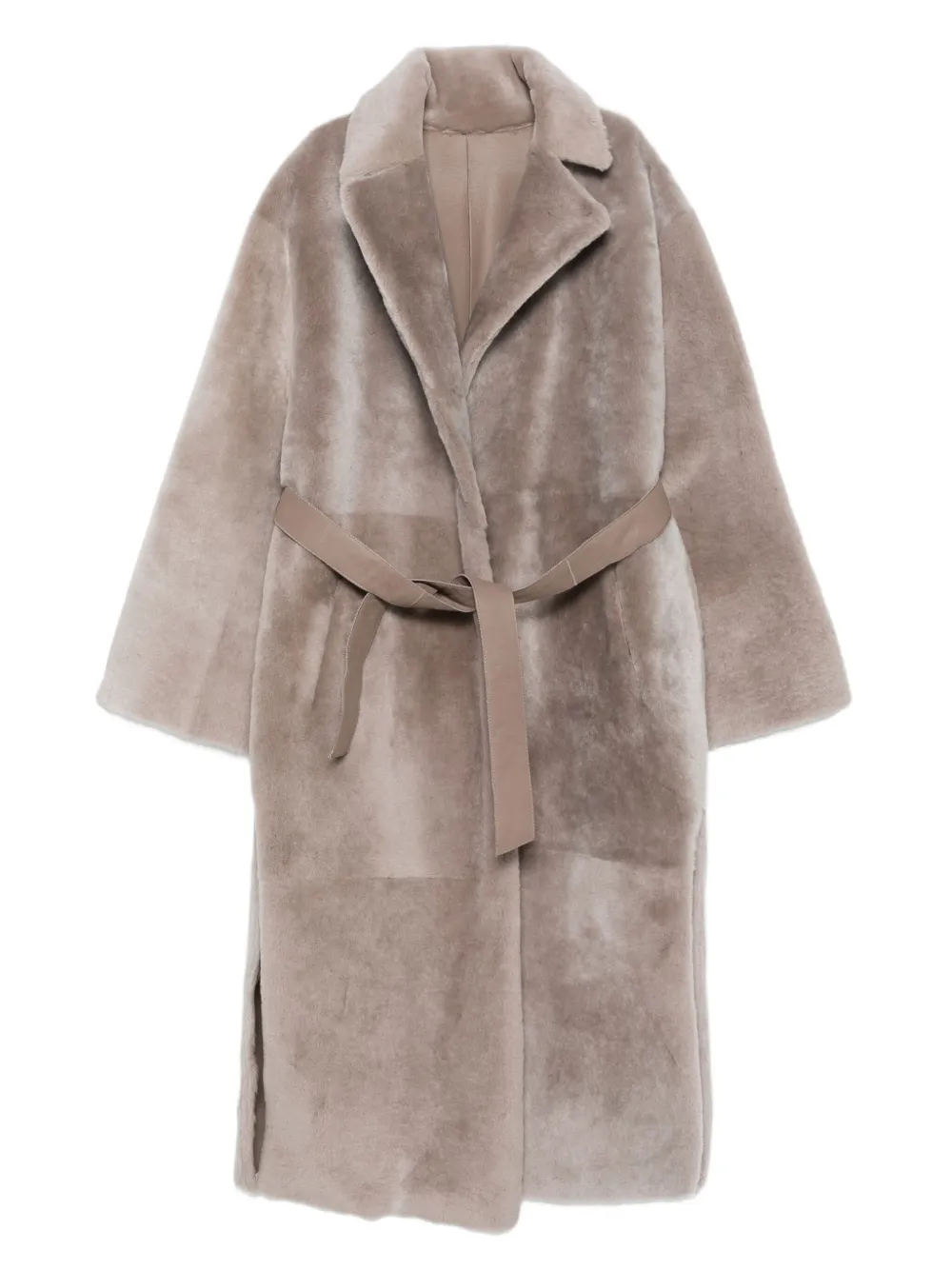 Manzoni 24 Belted Shearling Coat In Brown