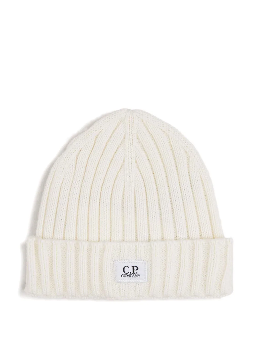 C.P. Company ribbed logo-plaque beanie hat | White | Image 1
