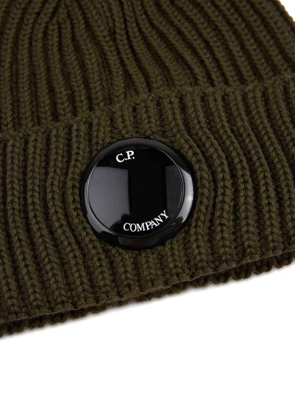 C.p. Company Ribbed Lens Beanie Hat In Green