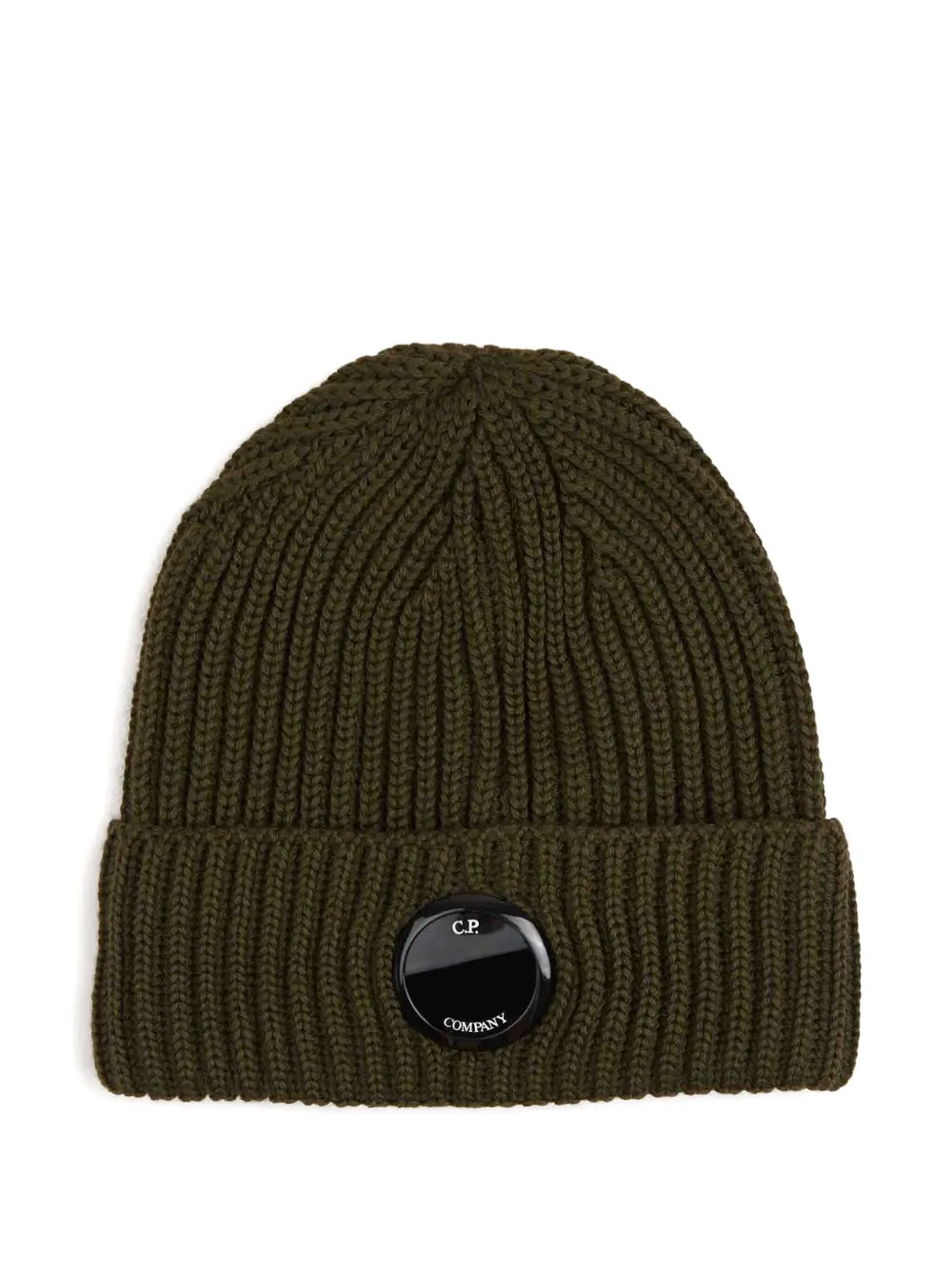C.p. Company Ribbed Lens Beanie Hat In Green